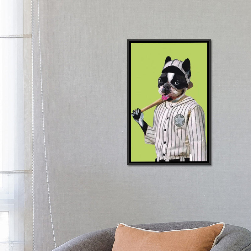 « bouledogue baseball player », reproduction d’art sur toile, H 26 po x l 18 po x P 1,5 po, Toile avec cadre noir