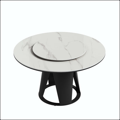 59" Modern Sintered Stone Round Dining Table with Lazy Susan