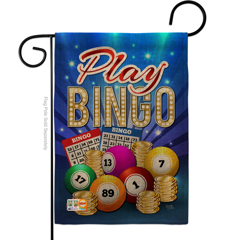 « play bingo en toile jute interets », impression de polyester de 2 côtés 19 po x 13 po drapeau de jardin