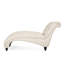 Chaise longue beige courbée avec capitonnage à boutons, piqûre en losange, pieds en bois de bouleau douillets en beige et surpiqués
