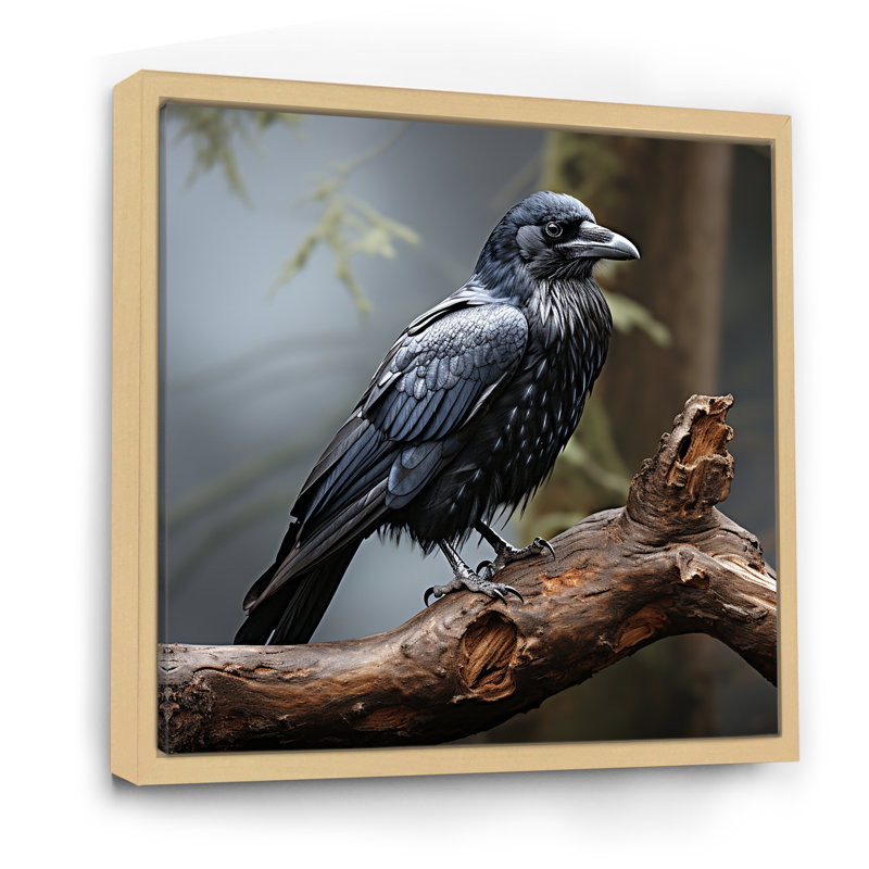 Mysterious Raven Guardian II - Art mural animal corbeau, Cadre flottant brun, H 30 po x l 30 po x P 1,5 po
