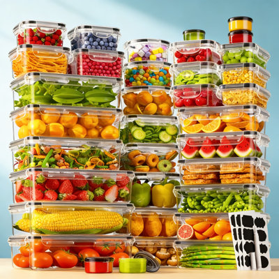 70-Piece BPA-Free Food Storage Containers Set With Lids, Leak-Proof Reusable Meal Prep Containers, Microwave & Dishwasher Safe, Includes Labels And Marker For Kitchen Organization