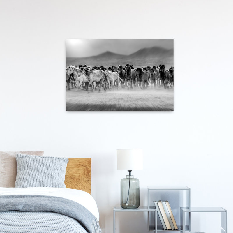 Troupeau de chevaux au galop - Art mural abstrait contemporain et dramatique représentant la nature et la faune