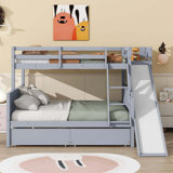 Bunk Bed With 2 Drawers, Slide, Shelves, Ladder, Rubber Wood Bunk Bed With Slide, Drawers