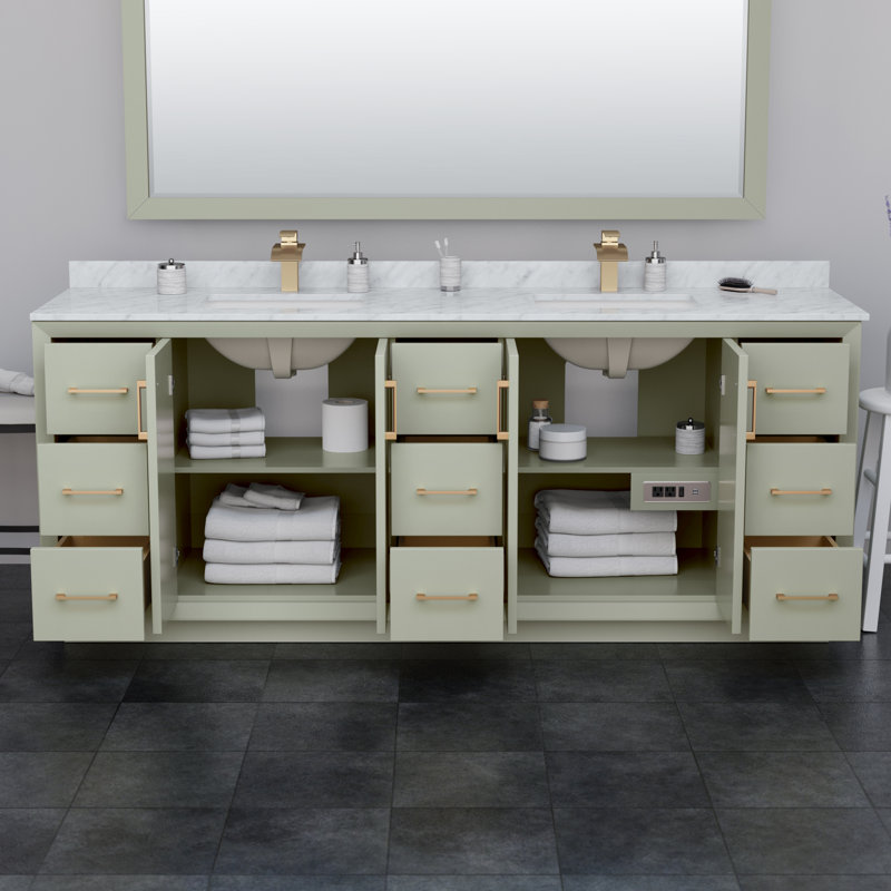 Strada 84'' W Double Vanity, Matte Black, Light Green, WDX13325