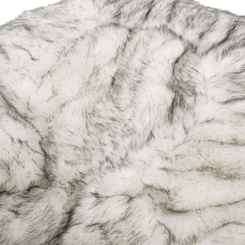Petit fauteuil à billes arrondi en fausse fourrure de 5 pieds, Fausse fourrure blanche / grise