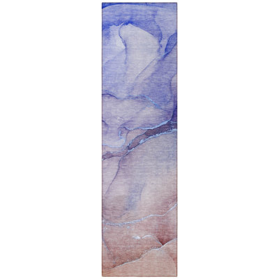 Tapis de couloir d'extérieur intérieur antidérapant bleu et mauve 2 pi x 8 pi