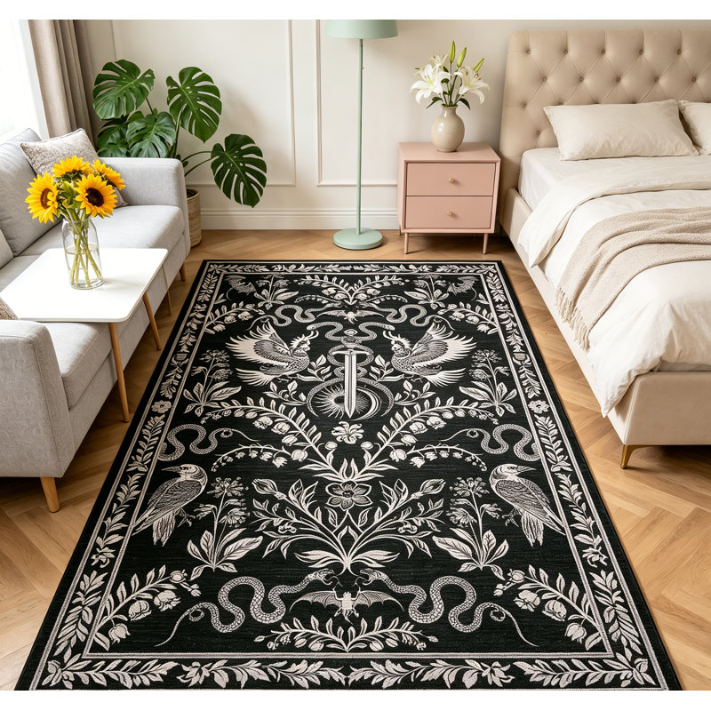 Tapis lxt-lavable Tapis lavable à la machine Lavable Boho, Black, Runner 2' x 6'
