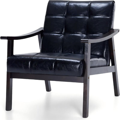Ensemble de fauteuils à haut dossier d'inspiration médiévale, revêtement en cuir de polyuréthane noir antique avec pieds en bois massif