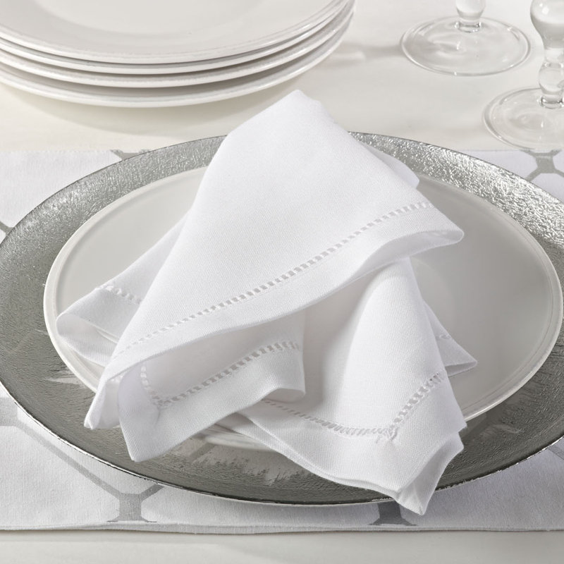 Rowles Hemstitched Border Dinner Napkin, White, 18" L x 18" W