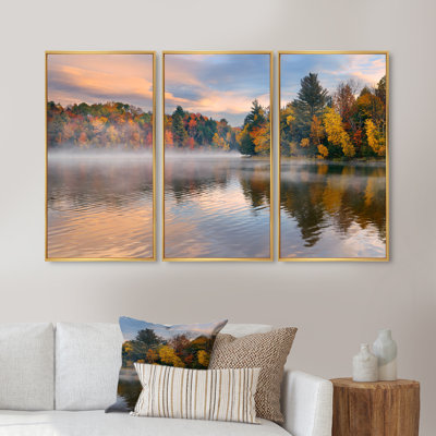 Feuillage d'automne au bord du lac - Ensemble de 3 reproductions sur toile flottantes