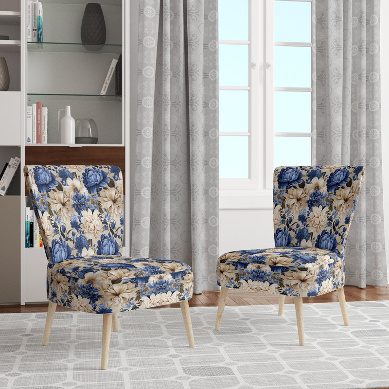 Chaise d'appoint rembourrée Cottage A, Motif victorien des fleurs bleues de la Renaissanc