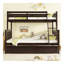 Lit superposé simple au-dessus de double en bois d'hévéa avec lit gigogne, échelle convertible et garde-corps, lit convertible détachable, avec lit gigogne simple, espresso