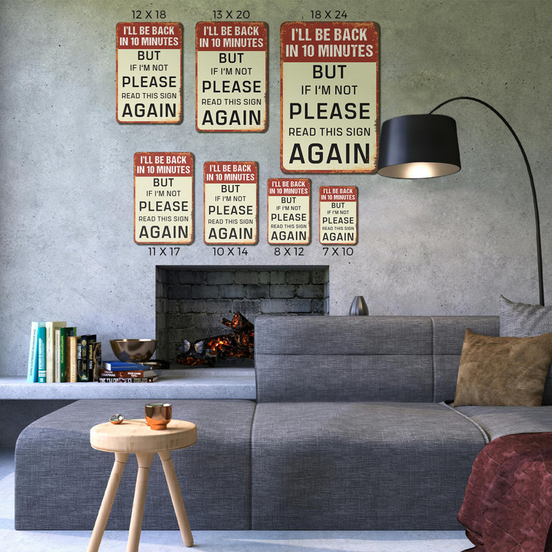 «I will be back in 10 minutes», panneau en plastique de 8 po x 12 po