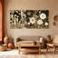 Scénario et paysages urbains, motifs floraux botaniques en or et noir, ensemble de 3 impressions sur toile-647412051
