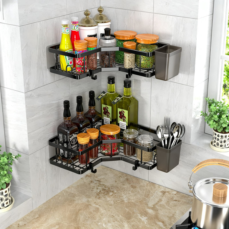 Corner Shower Caddy, 2-Pack, Stainless Steel，(Black), Black