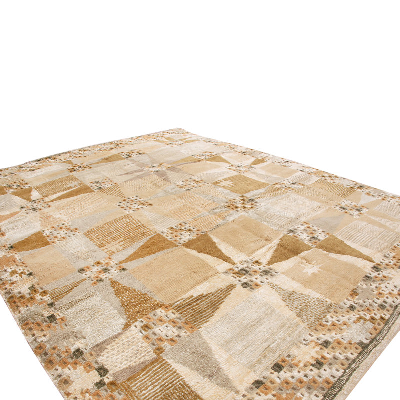 Rug & Kilim’S Scandinavian-Inspired Geometric Beige Cream Wool Pile Rug, Rectangle 6' x 9'