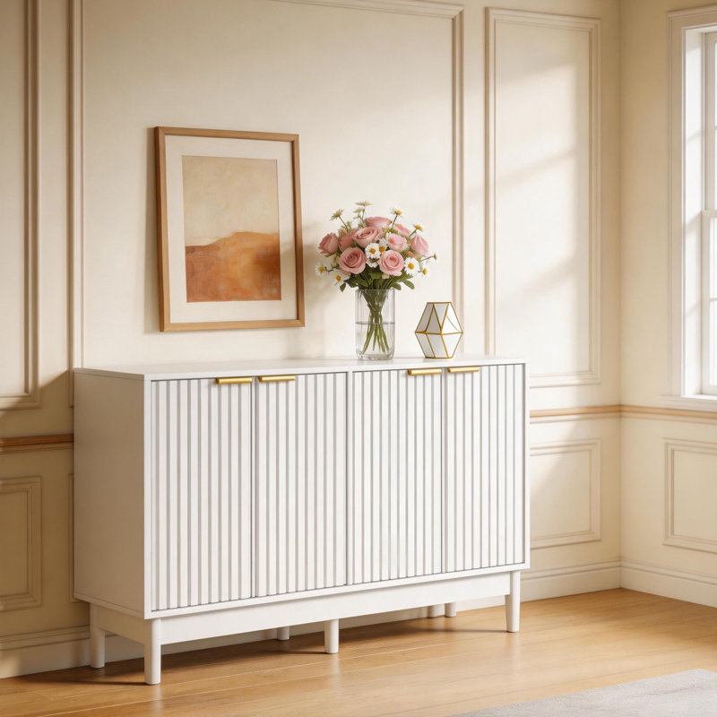 Buffet avec portes et tablettes réglables, Blanc