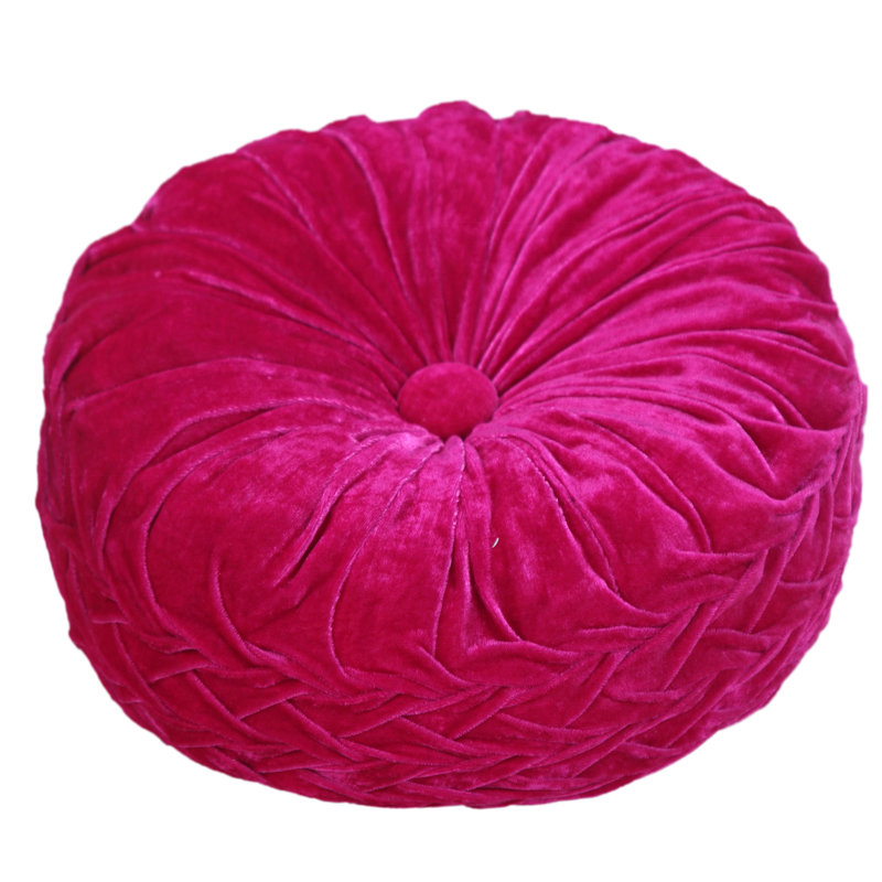 Fuschia Velvet Round Tufted Button Throw Pillow