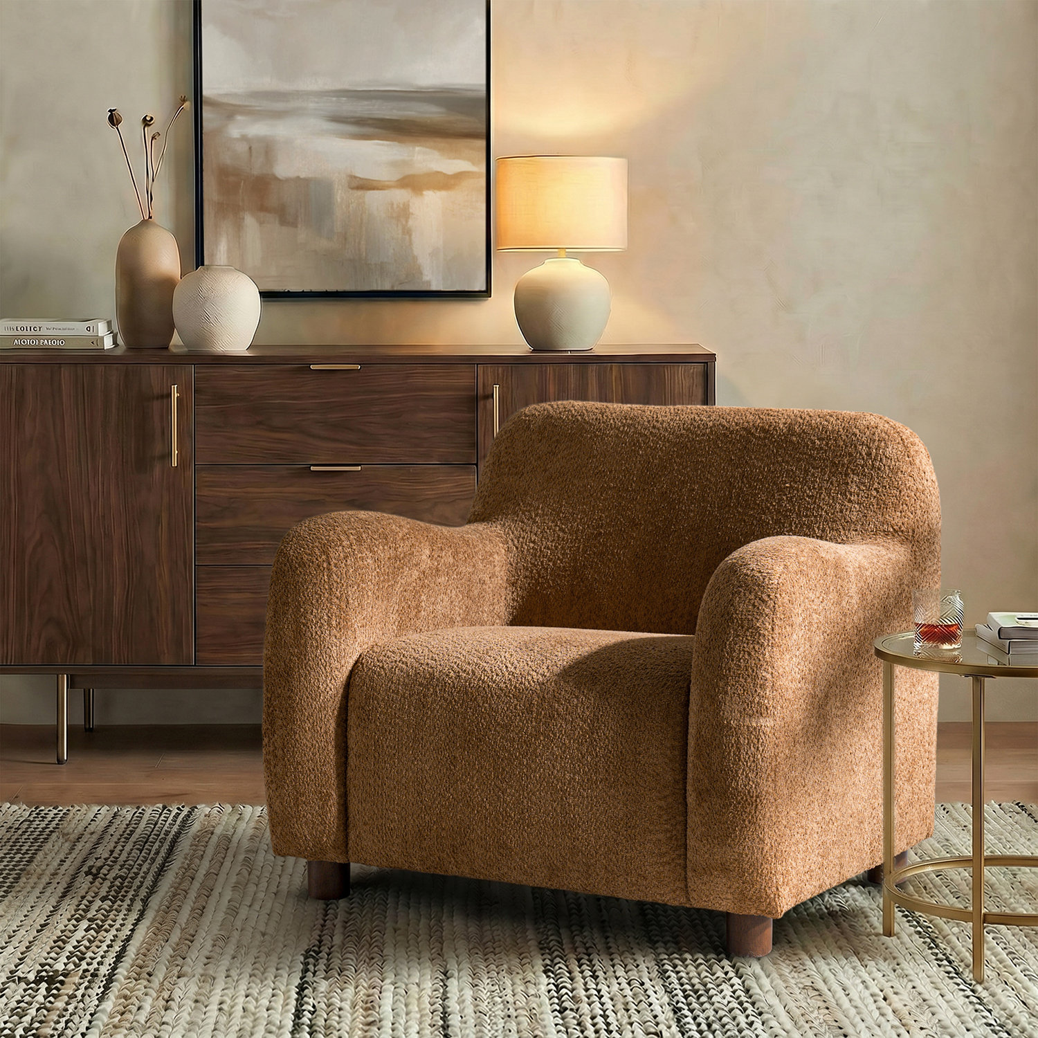 Boucle Club Chair, Caramel