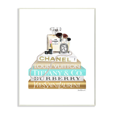 " Gold And Blue Perfume Bookstack Glam Fashion Design " by Amanda Greenwood
