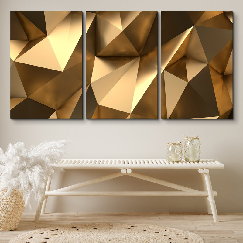 Luxury Abstract Polygonal Background 3D Effect Rendering Canvas 3 Pieces Print, 36" H x 72" W x 1.5" D