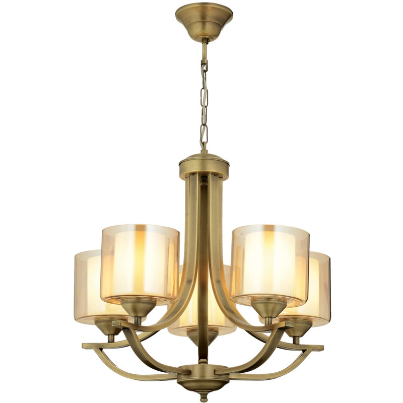 Lustre élégant en métal rétro, 32,3 po x 21,7 po | 5 x douilles E27, 40 W maximum | Design moderne et glamour avec capuchon en verre | Parfait pour la salle à manger et le vestibule, luminaire durable et élégant