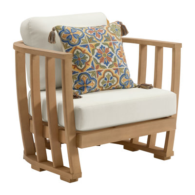 Fauteuil de jardin Orris - Fauteuil en bois d'eucalyptus résistant aux intempéries avec coussins épais et coussin décoratif - Mobilier d'extérieur moderne pour terrasse, véranda, patio ou bord de piscine (Naturel)