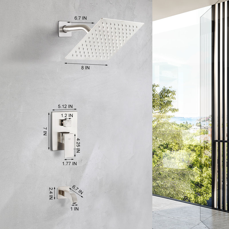 Robinet de douche avec bec de baignoire, Nickel brossé