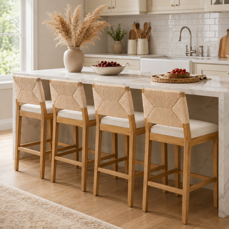Ensemble de 2 tabourets de bar 26 "en rotin 26, ivoire de style campagnard, Ivoire ivoire