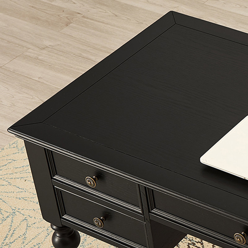 Bureau rectangulaire en bois massif noir avec 5 tiroirs, H 30,71 po x l 62,99 po x P 29,92 po