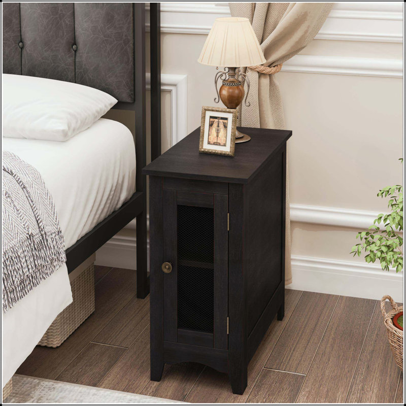 Table d'appoint étroite avec rangement, placage noir uni, parfaite pour les petits espaces et les décors modernes, Noir