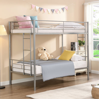Lit superposé en métal argenté - choix de chambre à coucher moderne et économe en espace, structure en acier, fonctionnement silencieux, expérience sonore, roulement de grande capacité, entrée d'escalier sécuritaire, configuration simple au-dessus, assemblage facile