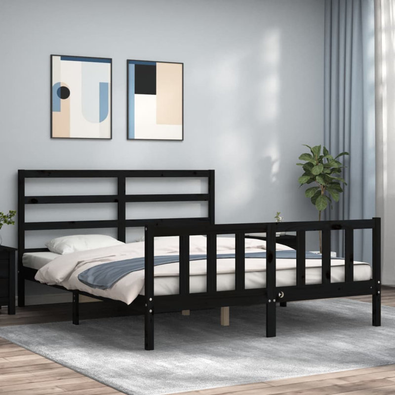 Bed Frame with Headboard, Kingsize (5'), Black