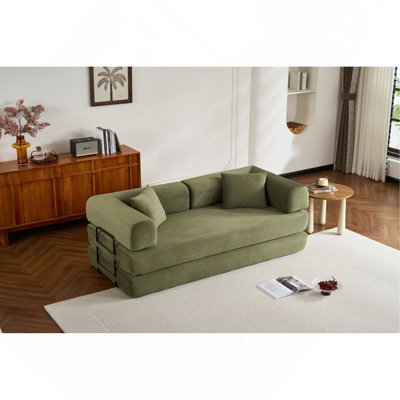Canapé-lit convertible avec coussin cylindrique, canapé-lit pliant en velours côtelé avec cadre de forme fixe, canapé-lit de salon pour la chambre à coucher (vert)