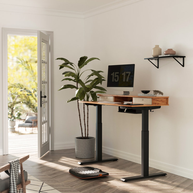 Eliuth Height Adjustable Standing Desk, 46" H x 55" W x 24" D, Natural/Black