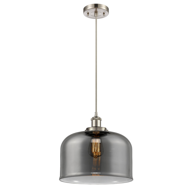 Mini luminaire suspendu à cordon 1 lumière Ballston Urban Bell, Plaqué couleur fumée, Nickel satiné brossé, DEL