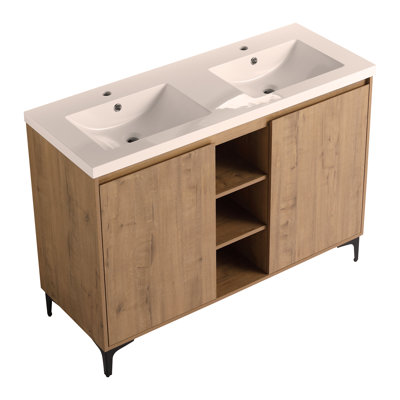 Meuble-lavabo autoportant 48 po avec lavabo double, charnière de porte à fermeture douce