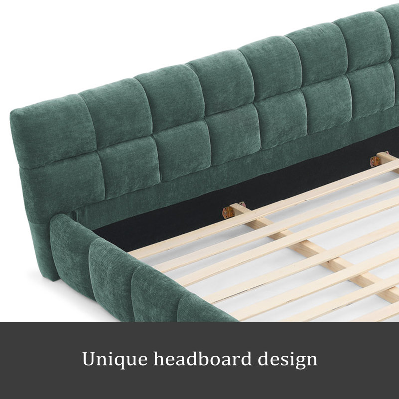 Très grand cadre de lit tapissier très grand avec tissu épais, lit plateforme grand format en chenille avec tête de lit et structure solide. Aucun sommier tapissier requis