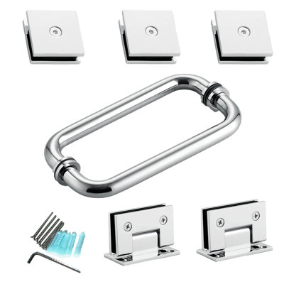  Frameless Swing Shower Door Hardware Kit: Hinges & Handles for 5/16” to 3/8” Glass