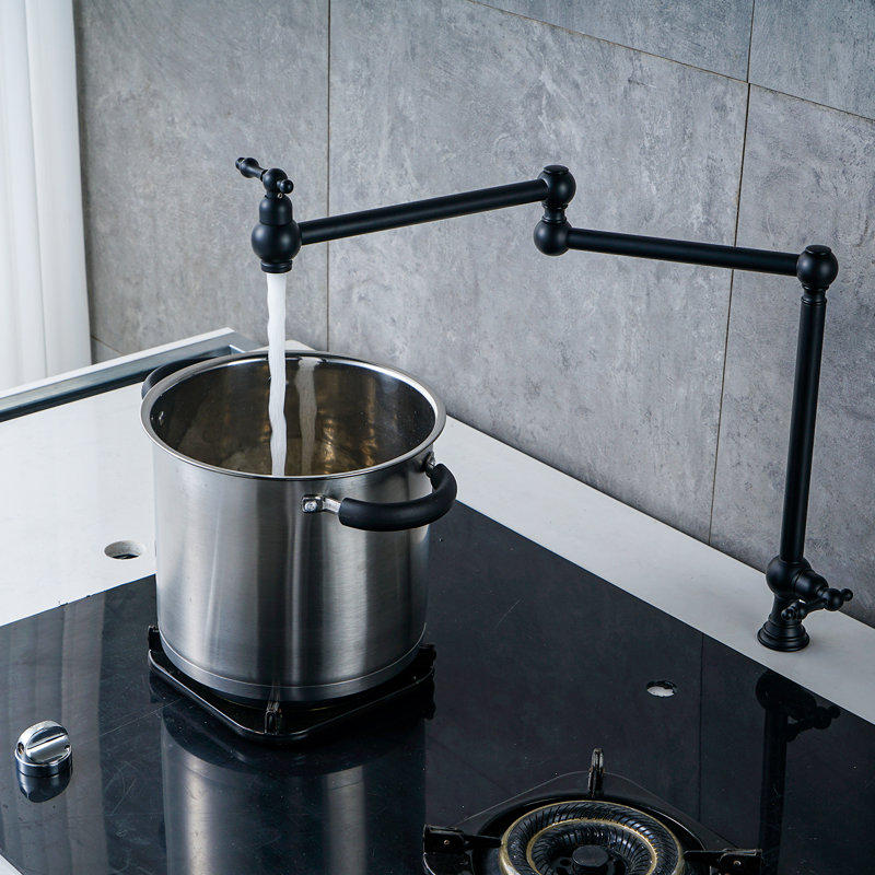 Robinet de cuisine à fixation sur plateau avec robinet pivotant à deux poignées en laiton massif, Noir mat