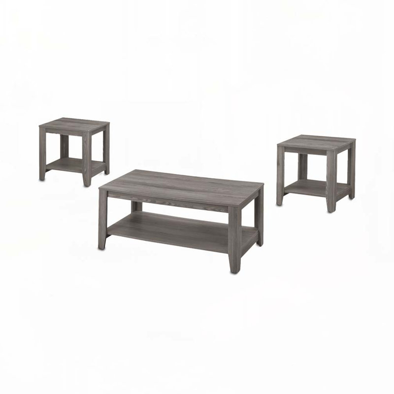 Wood Top Coffee Table Set with Floor Shelf, Grey Oak