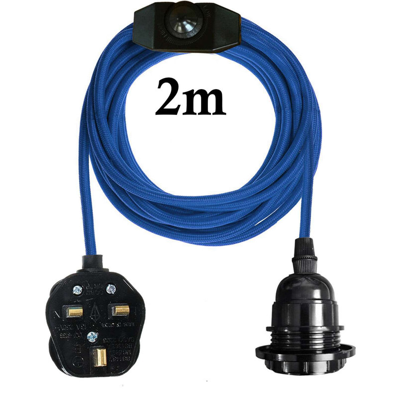 Gunhilda Ceiling Pendant Fitting, E27 Lamp Holder 2M Plug In Pendant Light Cord, Fabric Cable 3 Pin Plug In With On/Off Switch Lighting Kit