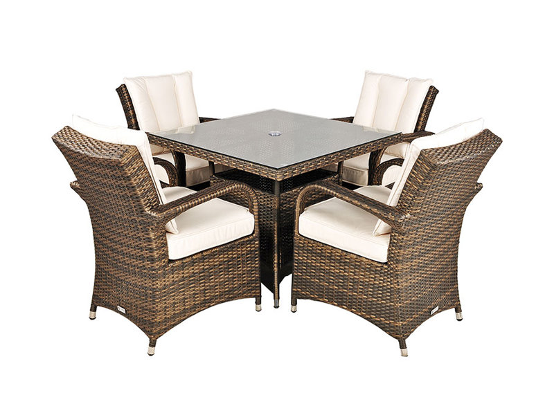 Harpenden 4 - Person Wicker Patio Dining Set with Square Table , Cushions Included