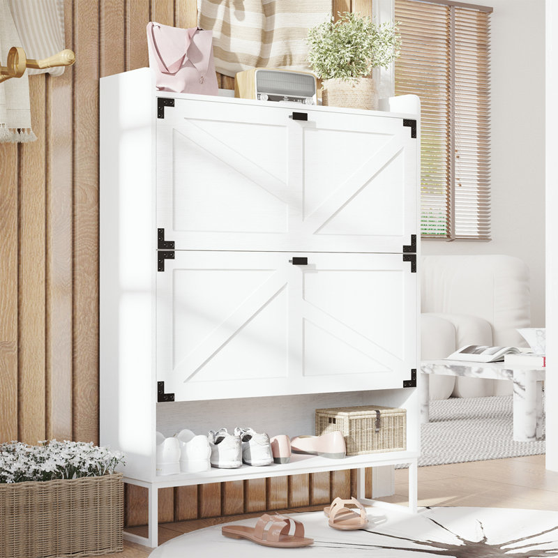 Shoe Cabinet with 2 Flip Drawers, Rustic Brown