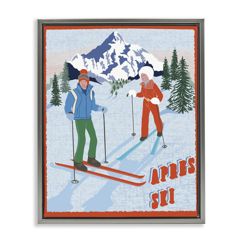 «Apres Ski Winter Fun», art mural encadré par Jo Floater, Cadre flottant gris lustré, H 31 po x l 25 po