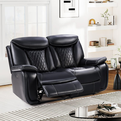 Madeira 62.6'' Wide Diamond Stitching Breathable Leather Power Reclining Loveseat with USB