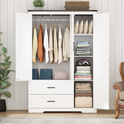 Farmhouse 3 Door Armoire Wardrobe With 2 Drawers And Hanging Rod by Gracie Oaks