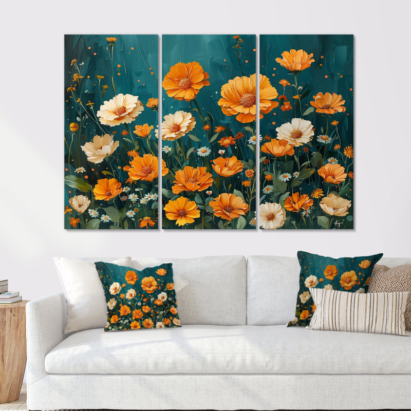 «Yellow Yellow Summer Meadow Marigolds I», ensemble de reproductions d'art mural, H 32 po x l 48 po x P 1 po