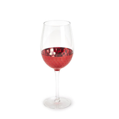 Red Hot Set of 4 Faceted Wine Glasses 16 oz Glass With Red Honeycomb Pattern 9.25"H Dishwasher Safe